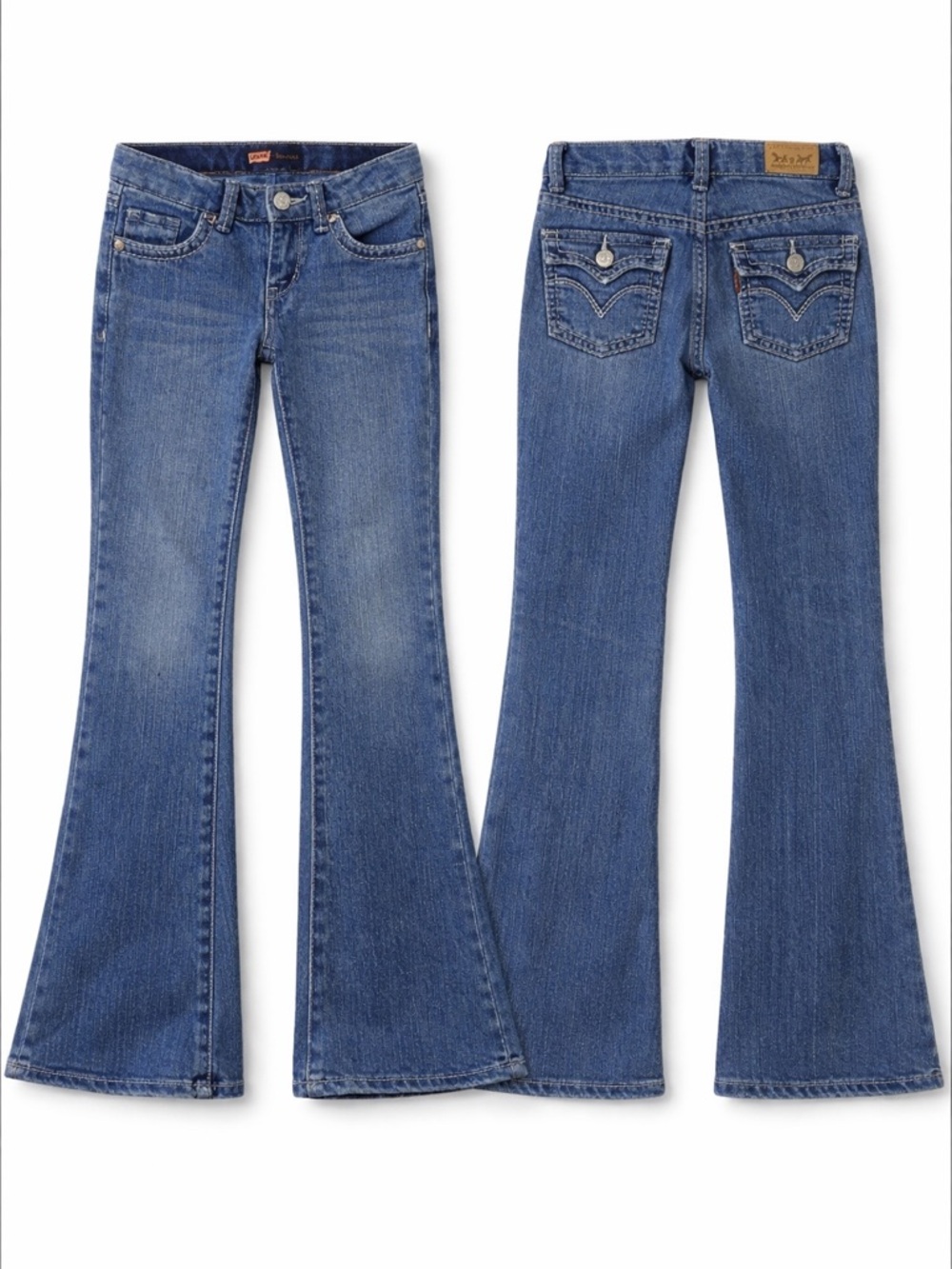 Levi's Girls Bootcut Jeans Blue Stretch Button Pockets 8 Reg Adjustable Waist ￼